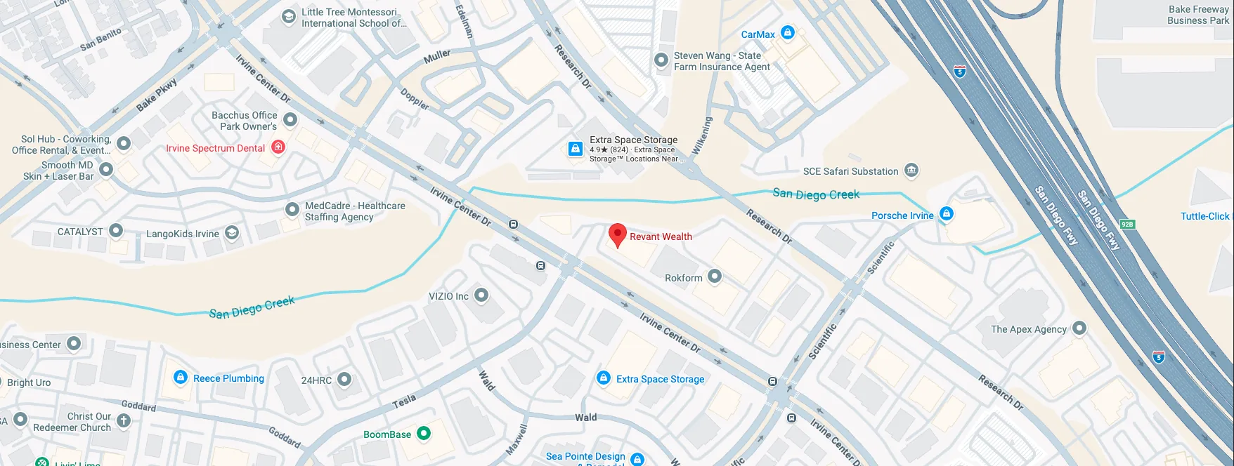 Map showing Revant Wealth at 9481 Irvine Center Dr, Irvine, California